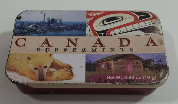 2003 Art CoCo Mint Company Canada Peppermints Pocket Size Tin Metal Container with Sliding Lid