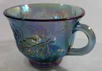 Vintage Indiana Carnival Glass Blue Harvest Leaf Pattern Blue Iridescent Rainbow Punch Bowl Cup