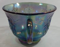 Vintage Indiana Carnival Glass Blue Harvest Leaf Pattern Blue Iridescent Rainbow Punch Bowl Cup