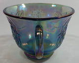 Vintage Indiana Carnival Glass Blue Harvest Leaf Pattern Blue Iridescent Rainbow Punch Bowl Cup