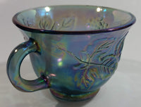 Vintage Indiana Carnival Glass Blue Harvest Leaf Pattern Blue Iridescent Rainbow Punch Bowl Cup