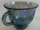 Vintage Indiana Carnival Glass Blue Harvest Leaf Pattern Blue Iridescent Rainbow Punch Bowl Cup