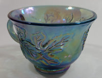 Vintage Indiana Carnival Glass Blue Harvest Leaf Pattern Blue Iridescent Rainbow Punch Bowl Cup