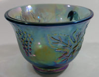 Vintage Indiana Carnival Glass Blue Harvest Leaf Pattern Blue Iridescent Rainbow Punch Bowl Cup