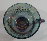Vintage Indiana Carnival Glass Blue Harvest Leaf Pattern Blue Iridescent Rainbow Punch Bowl Cup