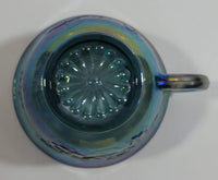 Vintage Indiana Carnival Glass Blue Harvest Leaf Pattern Blue Iridescent Rainbow Punch Bowl Cup