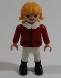 1992 Geobra Playmobil Blonde Girl Red Top White Collar 2" Tall Toy Figure