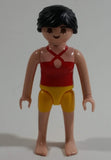 Geobra Playmobil Black Haired Woman Yellow Short Shorts Red Top 3" Tall Toy Figure