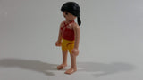 Geobra Playmobil Black Haired Woman Yellow Short Shorts Red Top 3" Tall Toy Figure