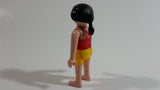 Geobra Playmobil Black Haired Woman Yellow Short Shorts Red Top 3" Tall Toy Figure