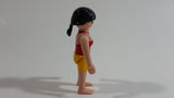 Geobra Playmobil Black Haired Woman Yellow Short Shorts Red Top 3" Tall Toy Figure