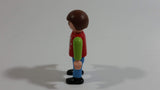1995 Geobra Playmobil Brown Haired Boy Blue Pants Red Top Green Sleeves 2" Tall Toy Figure