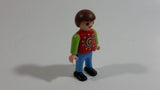 1995 Geobra Playmobil Brown Haired Boy Blue Pants Red Top Green Sleeves 2" Tall Toy Figure