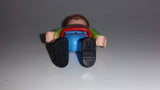 1995 Geobra Playmobil Brown Haired Boy Blue Pants Red Top Green Sleeves 2" Tall Toy Figure