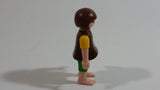 Geobra Playmobil Brown Haired Girl Green Shorts Brown Top Yellow Sleeves 2" Tall Toy Figure