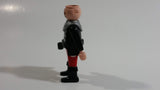 1993 Geobra Playmobil No Hair Knight in Red Bottoms Black Top with Silver Dots and collar  3" Tall Toy Figure Wearing a Holster
