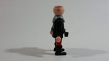 1993 Geobra Playmobil No Hair Knight in Red Bottoms Black Top with Silver Dots and collar  3" Tall Toy Figure Wearing a Holster