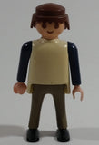 1997 Geobra Playmobil Brown Haired Man Brown Bottoms Cream Top Dark Blue Sleeves 3" Tall Toy Figure