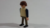 1997 Geobra Playmobil Brown Haired Man Brown Bottoms Cream Top Dark Blue Sleeves 3" Tall Toy Figure