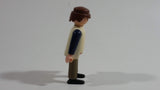 1997 Geobra Playmobil Brown Haired Man Brown Bottoms Cream Top Dark Blue Sleeves 3" Tall Toy Figure