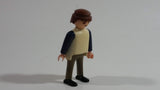 1997 Geobra Playmobil Brown Haired Man Brown Bottoms Cream Top Dark Blue Sleeves 3" Tall Toy Figure