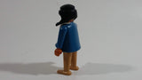 Vintage 1974 Geobra Playmobil Black Haired Native American Indian Man Brown Bottoms Blue Top with White Necklace 3" Tall Toy Figure