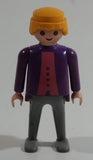 Vintage 1986 Geobra Playmobil Blonde Haired Girl Woman Grey Bottoms Purple and Pink Top 3" Tall Toy Figure