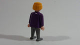 Vintage 1986 Geobra Playmobil Blonde Haired Girl Woman Grey Bottoms Purple and Pink Top 3" Tall Toy Figure