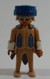 Vintage 1974 Geobra Playmobil White Haired Native American Indian Man Brown Bottoms Brown Top with White Cuffs, Grey Hide Cape, Blue Hat 3" Tall Toy Figure