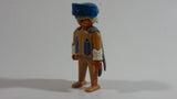 Vintage 1974 Geobra Playmobil White Haired Native American Indian Man Brown Bottoms Brown Top with White Cuffs, Grey Hide Cape, Blue Hat 3" Tall Toy Figure