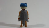 Vintage 1974 Geobra Playmobil White Haired Native American Indian Man Brown Bottoms Brown Top with White Cuffs, Grey Hide Cape, Blue Hat 3" Tall Toy Figure