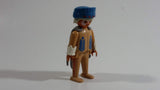 Vintage 1974 Geobra Playmobil White Haired Native American Indian Man Brown Bottoms Brown Top with White Cuffs, Grey Hide Cape, Blue Hat 3" Tall Toy Figure