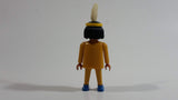1993 Geobra Playmobil Black Haired Native American Indian Man Yellow Bottoms Yellow Top with Yellow Band with White Feather 3" Tall Toy Figure