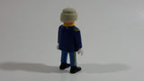 1997 Geobra Playmobil Grey Haired US Military Servicemen Man Blue Bottoms Dark Blue Top 3" Tall Toy Figure