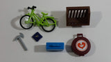 Geobra Playmobil Green Bicycle, Brown Hay Trough, Blue Cushion, Blue Suitcase, Grey Axe, Brown Horse First Aid Box Lot of 6 Accessories