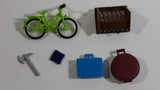 Geobra Playmobil Green Bicycle, Brown Hay Trough, Blue Cushion, Blue Suitcase, Grey Axe, Brown Horse First Aid Box Lot of 6 Accessories