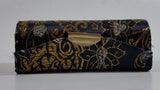 Fabric Covered Golden Flower Embroidered Black Lipstick Holder Case with Little Mirror