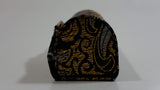 Fabric Covered Golden Flower Embroidered Black Lipstick Holder Case with Little Mirror