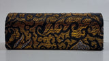 Fabric Covered Golden Flower Embroidered Black Lipstick Holder Case with Little Mirror