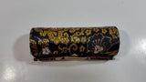 Fabric Covered Golden Flower Embroidered Black Lipstick Holder Case with Little Mirror