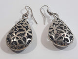Flower Themed Silver Tone Dangle Drop Earrings