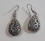 Flower Themed Silver Tone Dangle Drop Earrings