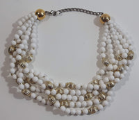 Multi Layered Faux White Pearl 14" Long Choker Necklace Costume Jewelry