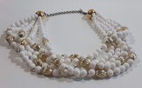 Multi Layered Faux White Pearl 14" Long Choker Necklace Costume Jewelry
