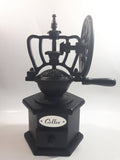 Paderno Antique Style Cast Iron Hand Wheel Coffee Grinder Mill with Black Hexagon Wood Shaped Base