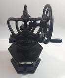 Paderno Antique Style Cast Iron Hand Wheel Coffee Grinder Mill with Black Hexagon Wood Shaped Base