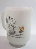 Vintage 1965 Anchor Hocking Fire King Schulz Snoopy and Woodstock "At Times Life Is Pure Joy!" White Milk Glass Coffee Mug