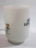Vintage 1965 Anchor Hocking Fire King Schulz Snoopy and Woodstock "At Times Life Is Pure Joy!" White Milk Glass Coffee Mug