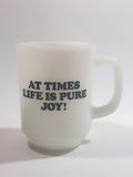 Vintage 1965 Anchor Hocking Fire King Schulz Snoopy and Woodstock "At Times Life Is Pure Joy!" White Milk Glass Coffee Mug
