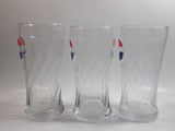 2003-2004 Rare Pepsi Red & Blue Painted Raised Relief Swirl 6" Glass Cup Made by Rastal of Germany Set of 3